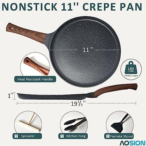 AOSION Crepe Pan Nonstick Dosa Tawa Pan,11 inch Flat Pan,Skillet Pan,Cast Aluminum Tortilla Pan for Pancake Omelette Steak Frying Egg with Ergonmic Handle,For All Stoves - CookCave