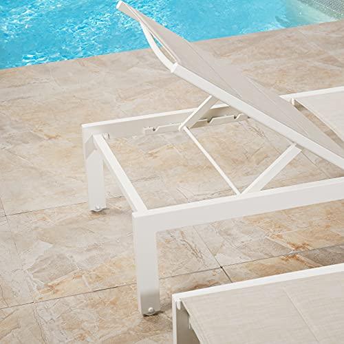 Ulaxfurniture Outdoor Lounge Chair, Aluminum Chaise Chair, Adjustable Lounger Recliner with Wheels and Padded Quick Dry Foam for Patio (2 x Chair, Beige) - CookCave