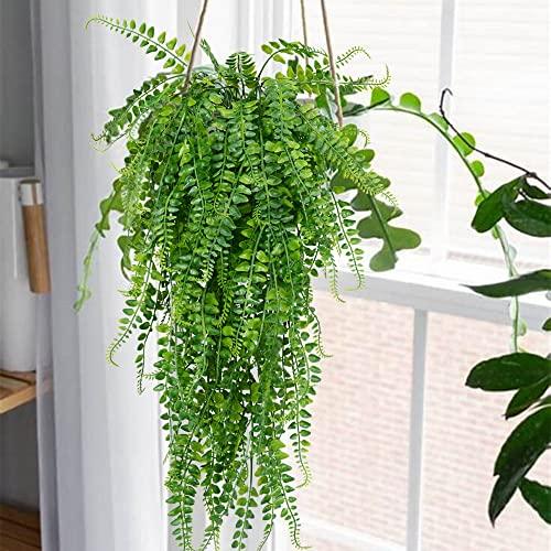 SzJias Artificial Hanging Plants Ferns Faux Fake Plants for Patio Porch Outdoor Decor (2 Pcs) - CookCave