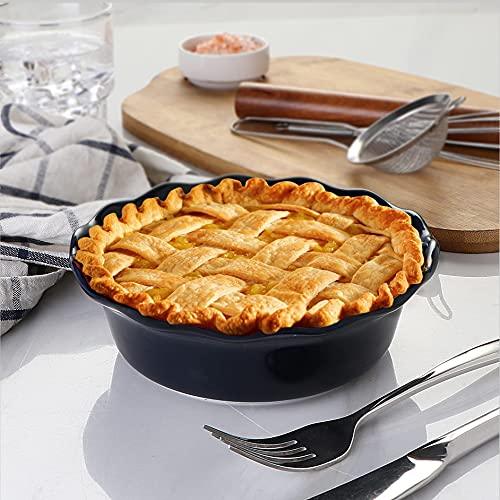 ONEMORE Pie Pans, 6.7 inch Small Chicken Pot Pie Plates 16 oz Deep Dish Pie Pan Ceramic Baking Plates for Dessert Oven Safe Round Baking Dish Pans Set of 4 - Blue - CookCave