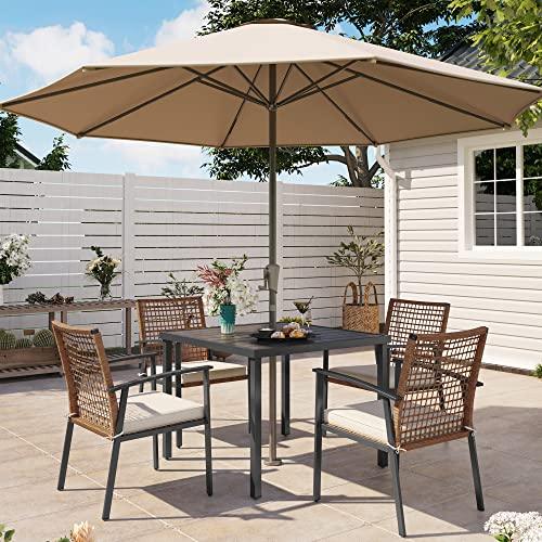 LAUSAINT HOME 5 Pieces Outdoor Patio Dining Set, Wicker Patio Furniture Set of 4 Chairs with Soft Cushion and Square Table with Umbrella Hole, Conversation Set for Backyard, Garden and Poolside - CookCave