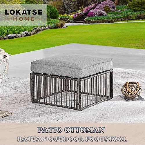 LOKATSE Home Patio Footstool Outdoor Ottoman with Soft Thick Cushion for Garden Yard Deck Poolside, Gray - CookCave