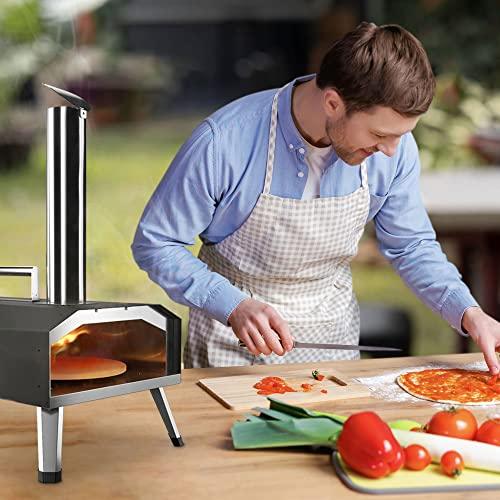 KitchenBoss Pizza Oven Wood Fired: Pellet Pizza Oven Outdoor Rapid Heating 12 inch, Portable Stainless Steel Pizza Grill with Rotating Stone and Complete Accessories for Outside Backyard Camping Black - CookCave