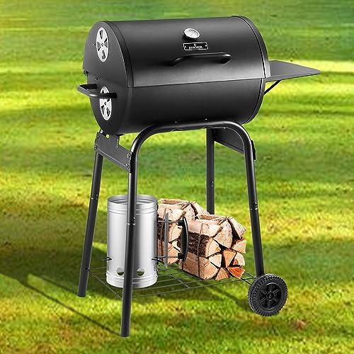 Charcoal Grills Outdoor BBQ Grill, Barrel Charcoal Grill with Side Table, with Nearly 500 Sq.In. Cooking Grid Area, Outdoor Backyard Camping Picnics, Patio and Parties, Black by DNKMOR - CookCave