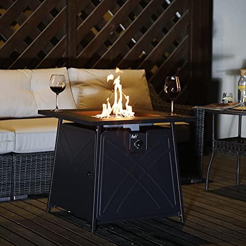 BALI OUTDOORS Propane Fire Pit Table, 28 inch 50,000 BTU Auto-Ignition Outdoor Gas Fire Pit Table, CSA Certification Approval and Strong Steel Tabletop (Square Black) - CookCave