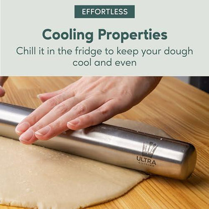 Ultra Cuisine French Rolling Pin for Baking – Use with Pizza, Cookie, and Pastry Dough, Fondant and Pie Crust – Tapered Design Bread Roller Pin, Stainless Steel 15.75-inch Large Roller Pin - CookCave