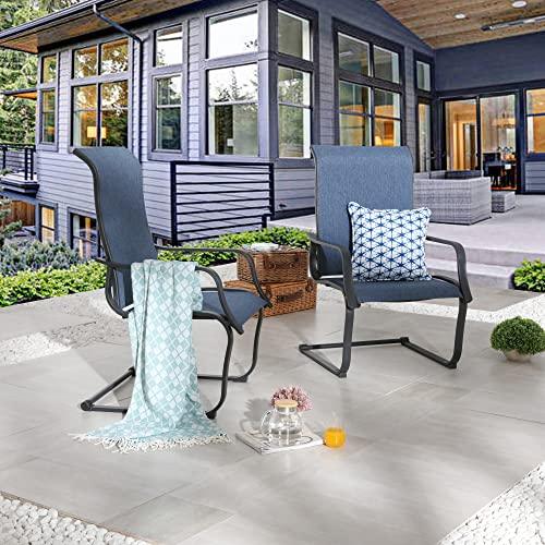 LOKATSE HOME 2 Pieces Patio Dining Armchairs C Spring Motion Chairs Outdoor Metal Set, Blue - CookCave