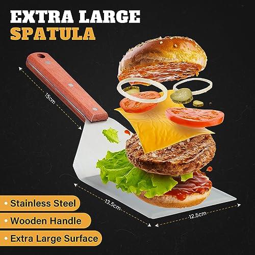 PURPLEBIRD Extra Large Grill Spatula Set Stainless Steel Smash Burger Spatula Kit, 5.5 x 5 inch BBQ Griddle Spatula and Grill Scraper, Griddle Tools, Grill Utensils for Camping - CookCave