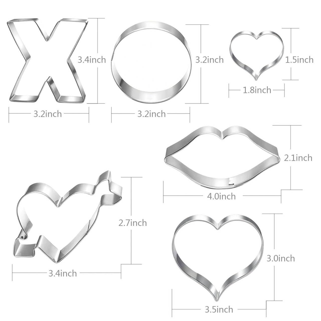 Auktosmn Valentines Cookie Cutter Set-6 Piece-Dishwasher Safe-Large Heart, Mini Heart, Lips, X, and O-Valentines Day Decor Gift - CookCave