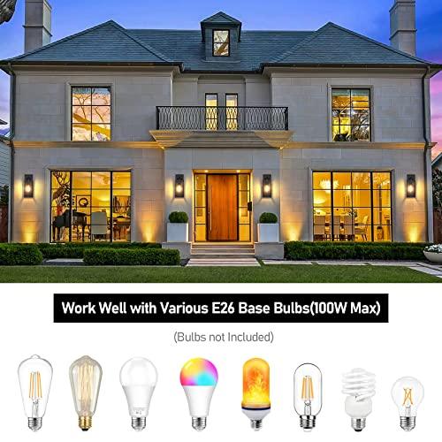 Outdoor Wall Light Fixtures, Exterior Waterproof Lanterns, Porch Sconces Wall Mounted Lighting with E26 Sockets & Glass Shades, Modern Matte Black Wall Lamps for Patio Front Door Entryway, 2-Pack - CookCave