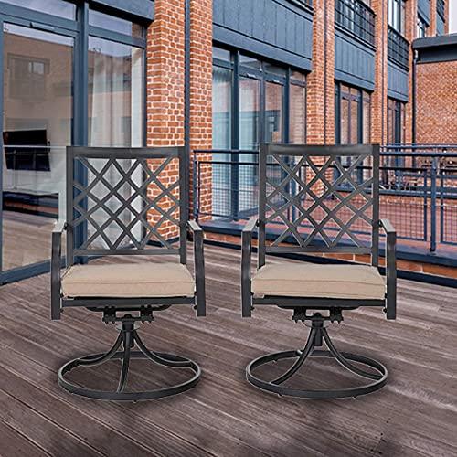 PHI VILLA Swivel Patio Chairs Set of 2 Outdoor Dining Rocker Chair Support 300 lbs for Garden Backyard Bistro Furniture Set with Cushion, Black - CookCave