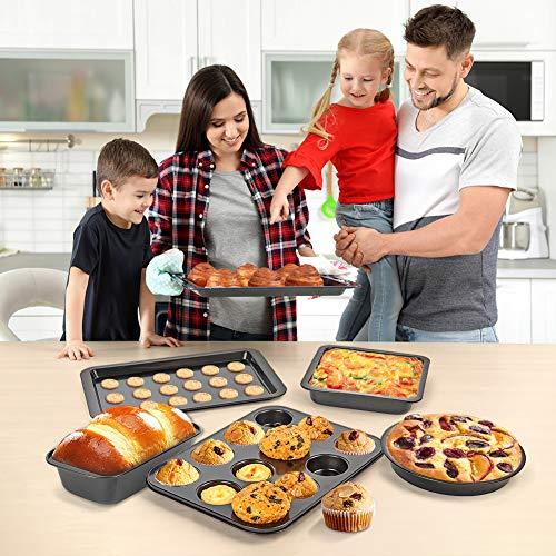 Nonstick Bakeware Set, 5 Pcs Bakeware Include Cookie Sheet, Loaf Pan, Square Pan, Round Cake Pan, 12 Cups Muffin Pan - CookCave