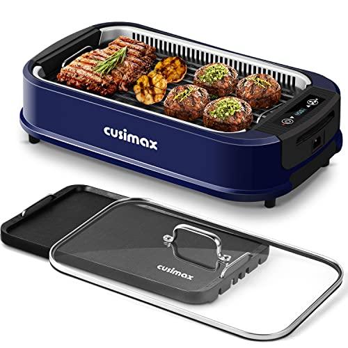 Smokeless Indoor Grill, CUSIMAX Electric Grill Griddle with LED Smart Display & Tempered Glass Lid, 1500W Portable Korean BBQ Grill, Non-stick Removable Grill & Griddle Plate, Temperature 220℉ to 450℉ - CookCave