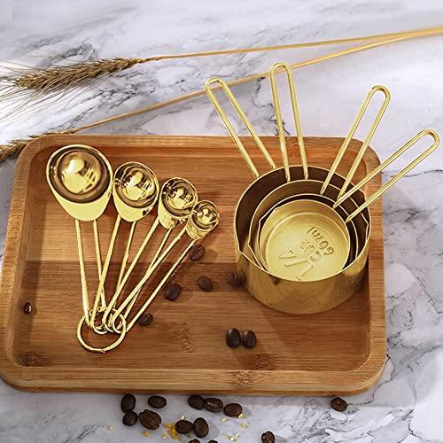 LYFJXX Gold Measuring Cups and Spoons Set, 8 PCS Metal Measuring Cups and Stainless Steel Measuring Spoons Set for Kitchen - CookCave