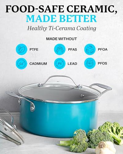 Gotham Steel Aqua Blue Nonstick 5 Quart Pot, Multipurpose Nonstick Stock Pot, Pasta Pot, Oven Safe Cooking Pot with Glass Lid, Pot for Stew, Sauce & Reheat Food, Dishwasher Safe, PFOA Free - CookCave