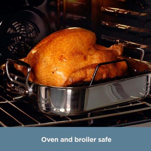 All-Clad Specialty Stainless Steel Roaster and Nonstick Rack 16x13x5 Inch Oven Broiler Safe 600F Roaster Pan, Pots and Pans, Bakeware, Turkey, Silver - CookCave