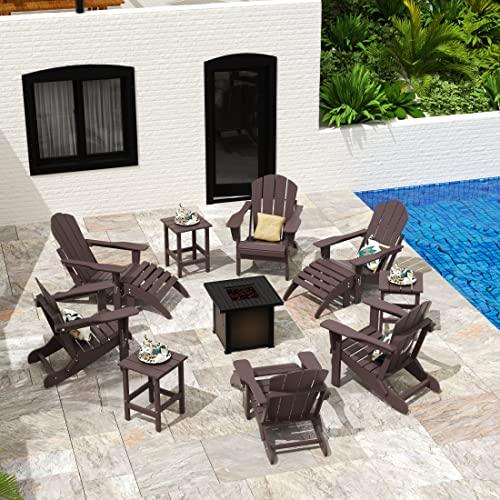 WO Home Furniture Set of 4 Pcs HDPE Adirondack Chairs Lounger Outdoor Folding Seat for Fire Pit, Beach, Balcony, Backyard, Lawn, Patio, Pool, Deck, Garden - Weather UV Resistant (Dark Brown) - CookCave