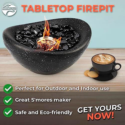 Keystone Peak Firepit - New 2023 - Concrete Tabletop Fire Pit for Indoor and Outdoor - Large Multi-Fuel Fire Bowl (11") - Small Personal Fireplace for Patio Balcony and Coffee Table - Black - CookCave