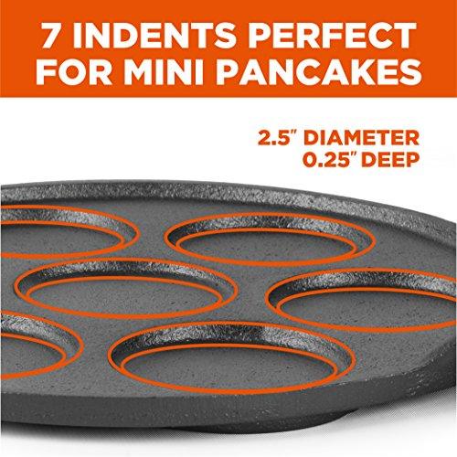 Commercial CHEF Cast Iron Pancake Pan, Silver Dollar Pancake Griddle, Easy to Clean & Heats Evenly, Makes 7 Mini Silver Dollar Pancakes - CookCave