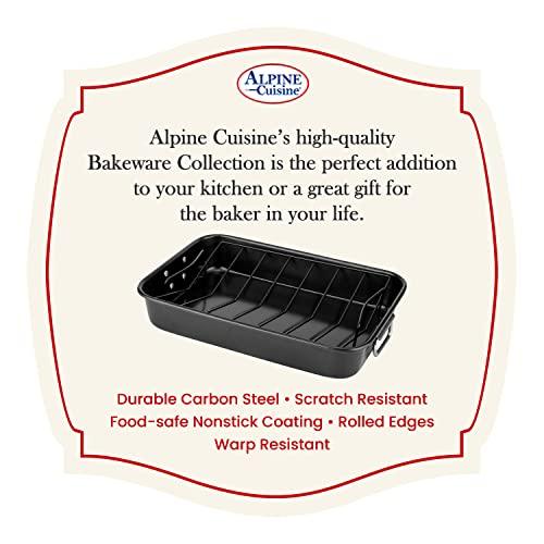 Alpine Cuisine Turkey Roaster Pan with Rack 16-Inch - Nonstick Coating Carbon Steel Pan - Black & Heavy Duty Roasting Pan - Easy to Clean, Multipurpose Use - Durable & Dishwasher Safe - CookCave