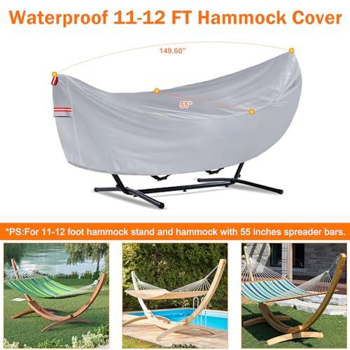 Waterproof 11-12 Hammock Cover, 210T Sun Rain UV Dust Snow Protection Outdoor Hammock Covers with Windproof Straps & Soft Cotton Lining for Hammock with 55 inch Spreader Bars -Silver - CookCave