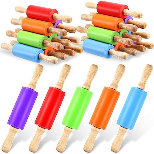 10 Pcs Small Rolling Pin Kids 9 Inch Mini Rolling Pin Silicone Wooden Rolling Pins Baking 5 Colors Non Stick Kids Rolling Pin with Wooden Handle for Kitchen Dough Cookie Pastry Fondant Cake - CookCave