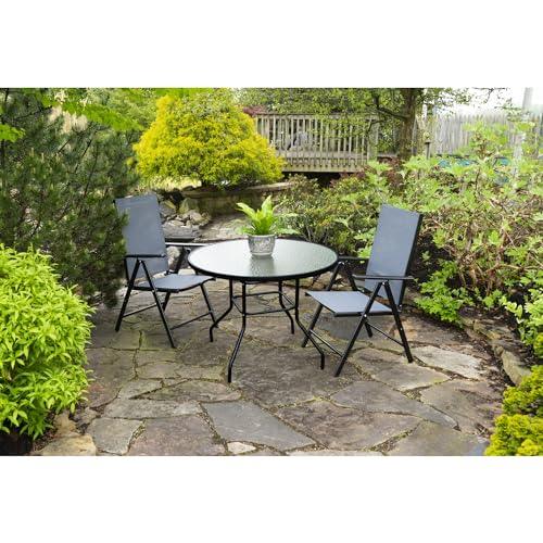 Garden Elements Outdoor Steel Dining Table Patio Furniture, Round Waterwave Glass Top, Black, 40" - CookCave