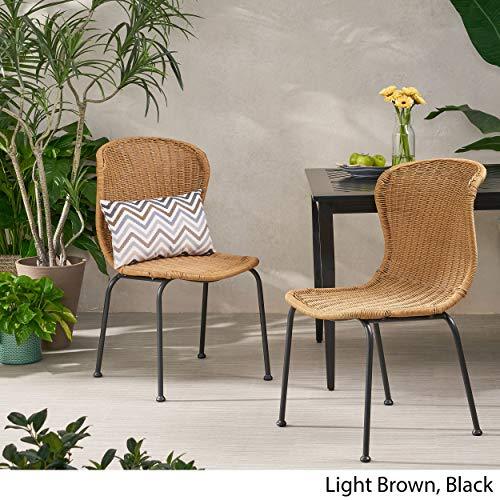 Christopher Knight Home Dinah Outdoor Wicker Dining Chair (Set of 2), Light Brown, Black - CookCave