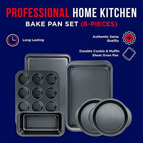 Baking Set – 6 Piece – Deluxe Non Stick Black Coating Inside and Outside – Carbon Steel Bakeware Set – PFOA PFOS and PTFE Free by Bakken - CookCave