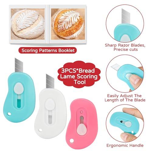 3PCS Bread Lame Dough Scoring Tool - Sourdough Lame Scoring Tool, Bread Dough Cutter Slashing Razor Tool,Slashing Tool Cutting Bread Scoring Tool for Sourdough Bread Baking - Scoring Patterns Booklet - CookCave