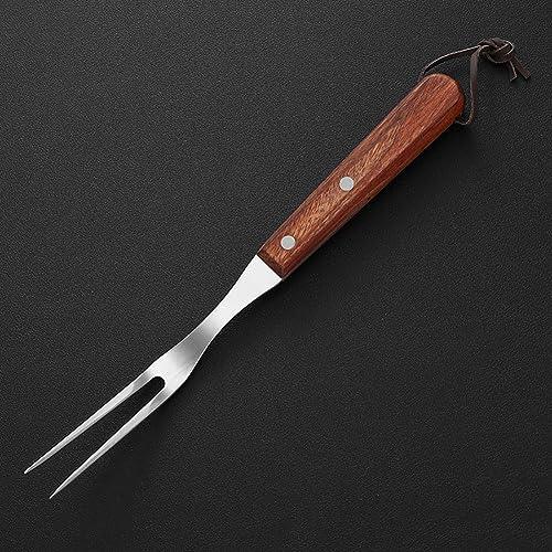 ccHuDE Stainless Steel Carving Fork Barbecue Meat Fork Cooking Steak Fork Grill BBQ Fork Kitchen Serving Fork Large Wood Handle Fork 330 mm - CookCave