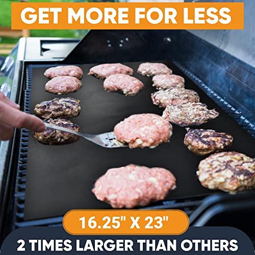 Large Non-Stick BBQ Grill Mat by Linda's Essentials (3 Pack) - Reusable Heat Resistant BBQ Mats for Grilling - Must Have BBQ Accessories Grill Mats for a Easy Clean - CookCave