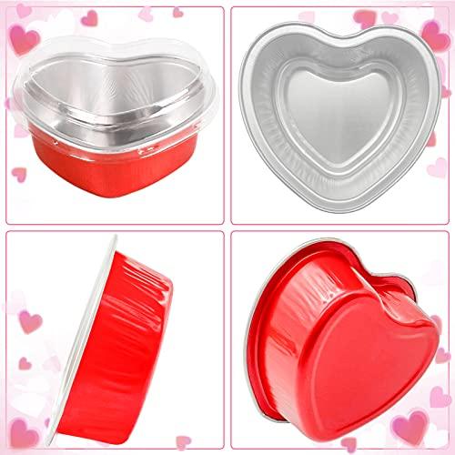 Heart Shaped Cake Pans Valentine Aluminum Mini Cake Pans with Lids for Baking 30 Packs 3.4 Ounces Disposable Cupcake Cup Pan Baking Pans for Valentine Mother's Day Wedding Birthday Baking Supplies - CookCave