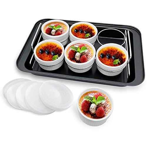 Ramekins Set with 6 Silicone Lids, Mothers Day Gifts Creme Brulee Making Set, Set of 6 Porcelain Ramekins, Oven Safe Covered Bowls & Soufflé Ramiken - CookCave