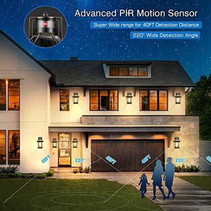 VIANIS Motion Sensor Exterior Light Fixture, 2 Pack Dusk to Dawn Outdoor Light Wall Mount, Anti-Rust Aluminum Outside House Lights,Farmhouse Coach Lantern for Porch, Entryway, Garage, Front Door - CookCave