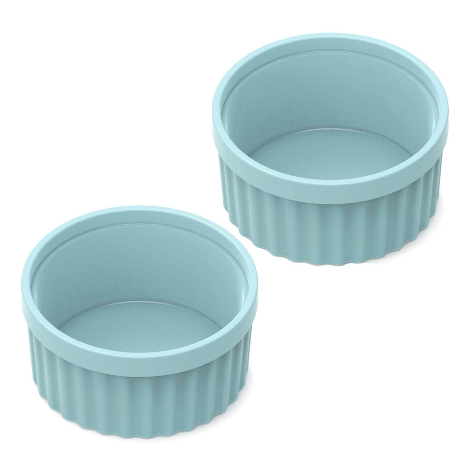 Silicone Ramekins 8 oz Oven Safe, Set of 2 Creme Brulee Ramekins, Creme Brulee Dishes, Round 4 inch Ramekins for Baking Souffle, Pudding, Custard, Ice Cream-Light Bluish White - CookCave