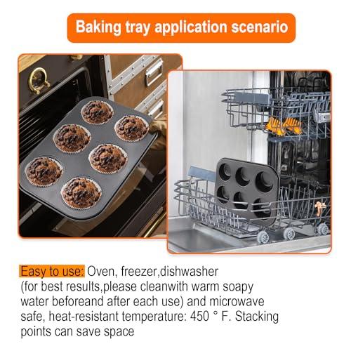 DRAONGYE 2 Packs 6 Cups Nonstick Round Muffin Baking Pan, Premium Steel Muffin Pan for Baking, Nonstick Cupcake Tin Cheesecake Pans, Bakeware Muffin Top Pan (Black) - CookCave