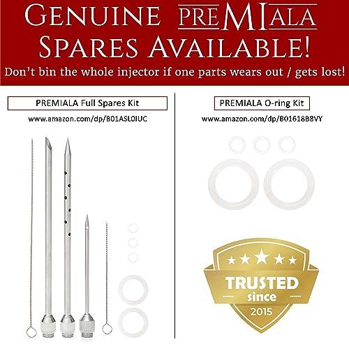 Premiala Awesome 304-Stainless Steel Meat Injector Syringe Kit - 3 Needles, Spare O-rings, E-book and Spares Available! The Original 2oz Marinade Injector Creates The Juiciest Turkey and BBQ Ever! - CookCave