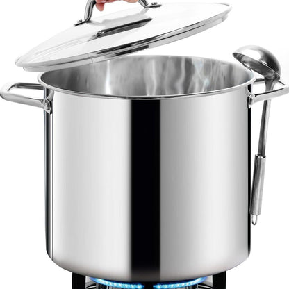 HOMICHEF 24 Quart Large Nickel-Free Stainless Steel Stock Pot With Lid - Polished Heavy Duty Induction Soup Pot - CookCave