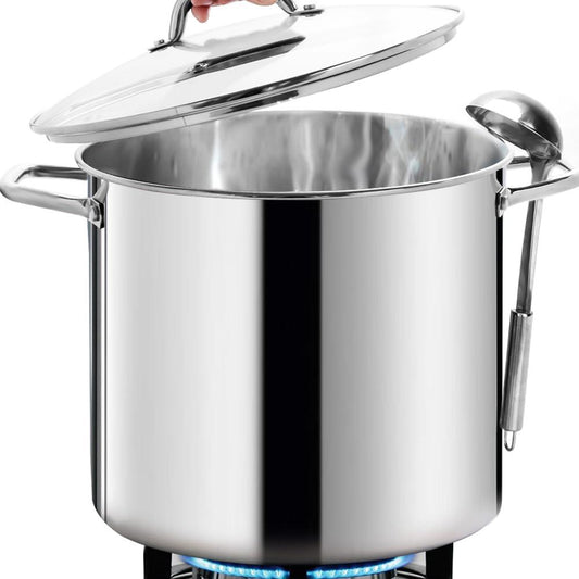 HOMICHEF 24 Quart Large Nickel-Free Stainless Steel Stock Pot With Lid - Polished Heavy Duty Induction Soup Pot - CookCave