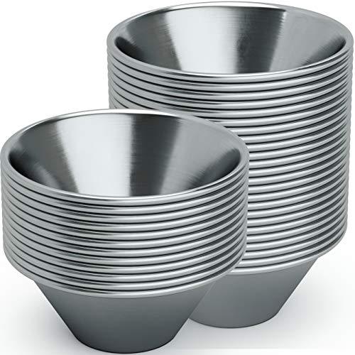 Pro-Grade Stainless Steel 1.5oz Sauce Cups 36 Pk. Reusable Stackable Metal Portion Containers for Sampling, Salad Dressing Sides or Dipping Sauces. Small Ramekin for Restaurant, Catering or Deli. - CookCave