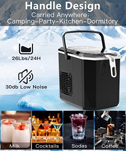 Joy Pebble Ice Makers Countertop, Portable Maker Machine with Self-Cleaning, 25lbs/24Hrs, 6 Mins/9 Pcs Bullet Ice,2 Sizes(S/L), Scoop and Basket, Handheld for Kitchen/Home/Party - CookCave