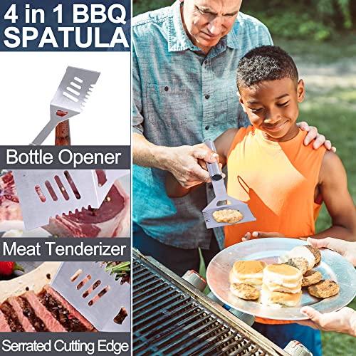 LotFancy Griddle Accessories Set, 5PCS Grill Kit for Heavy Duty BBQ Accessories Camping Tools with Kitchen Spatula, Tongs, Carving Fork, Knife, Basting Brush, Grilling Cooking Gifts for Men Dad - CookCave