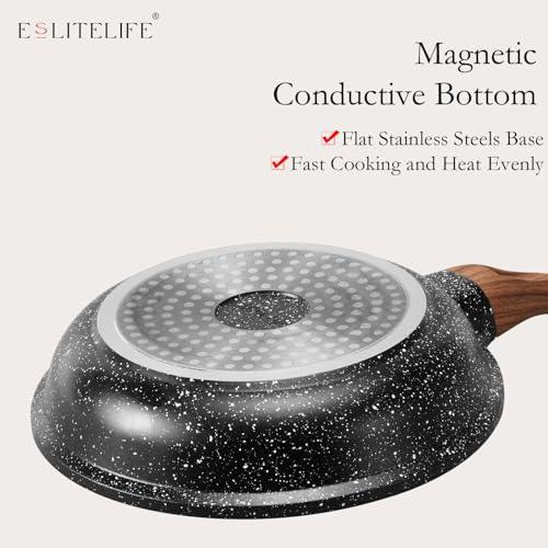 ESLITE LIFE 8 Inch Nonstick Skillet Frying Pan Egg Omelette Pan, Healthy Granite Coating Cookware Compatible with All Stovetops (Gas, Electric & Induction), PFOA Free - CookCave