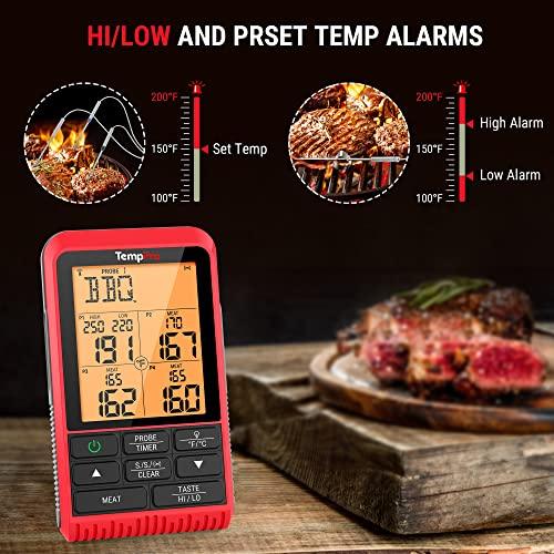 TempPro H29 Wireless Meat Thermometer with 4 Probes, 1000FT Smoker Thermometer for Grilling and Smoking, Meat Probe BBQ Thermometer for Oven and Grill - CookCave