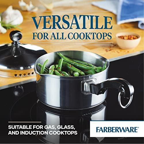 Farberware Classic Stainless Steel 1-Quart Covered Straining Saucepan, Silver - CookCave