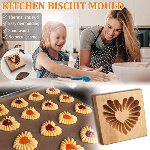 Wooden Cookie Mold and Biscuit Stamp, 3D Embossing Tool for Baking Cookies, Personalized Hand-Pressed Design Cookie Presses Stamps, Wooden Mold for Christmas, Halloween and Thanksgiving Baking (Heart) - CookCave