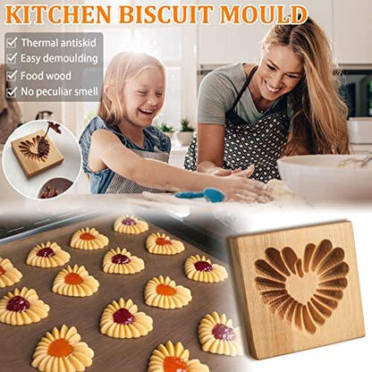 Wooden Cookie Mold and Biscuit Stamp, 3D Embossing Tool for Baking Cookies, Personalized Hand-Pressed Design Cookie Presses Stamps, Wooden Mold for Christmas, Halloween and Thanksgiving Baking (Heart) - CookCave