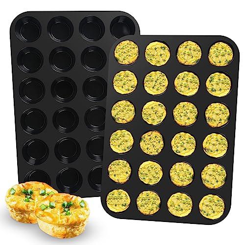 Inn Diary Silicone Muffin Pan for Baking 24 Cups Non-Stick Mini Cupcake Pan,BPA Free Silicone Baking Mold for Muffin Cupcake Egg Bite Maker 2 Pack,Black - CookCave