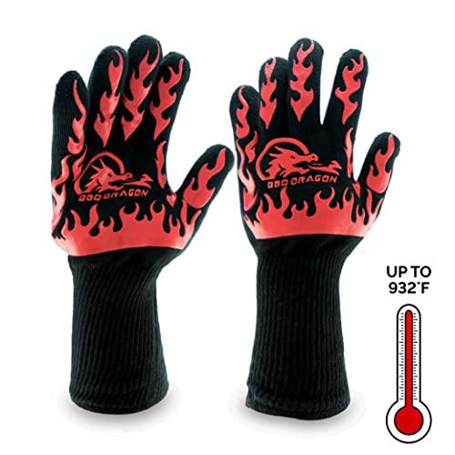 Extreme Heat Resistant Gloves - BBQ Gloves, Hot Oven Mitts, Charcoal Grill, Smoking, Barbecue Gloves for Grilling Meat Gloves, Insulated, Silicone Non-Slip Grips, U.S. Safety Tested - BBQ Dragon - CookCave